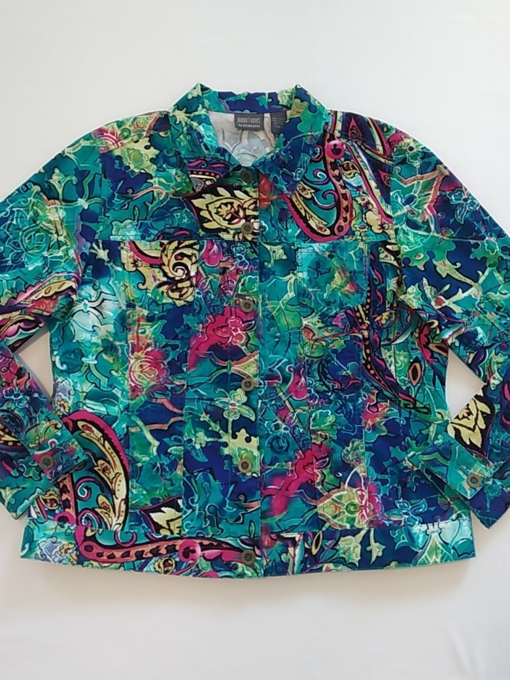 Chico's Women's Jacket Size 2-Boho Multicolor Paisley Floral Pattern Cottagecore